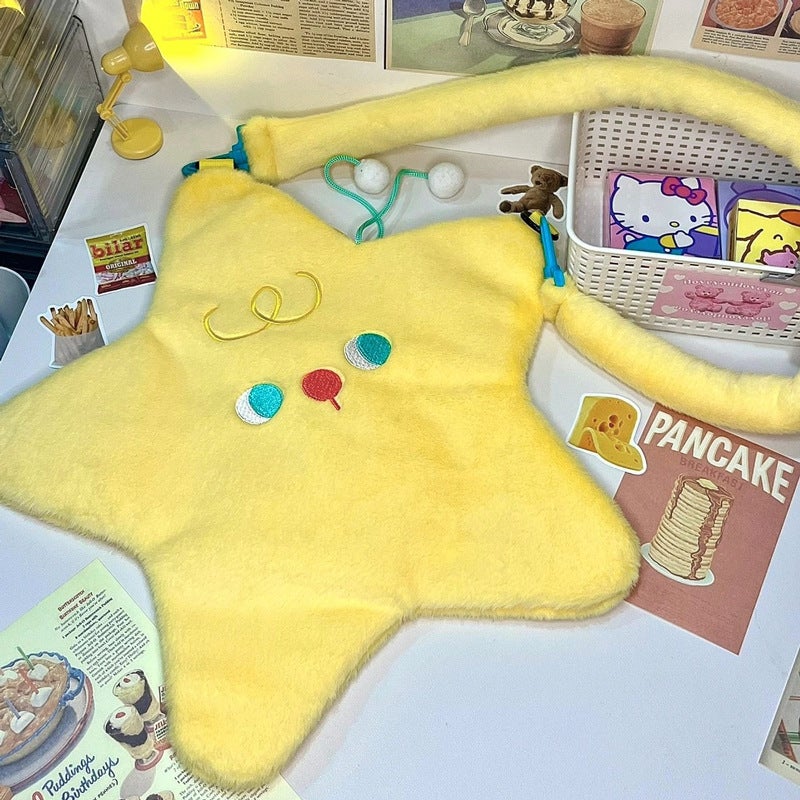 Cute Cartoon Star Velvet Crossbody Bag - Image 4