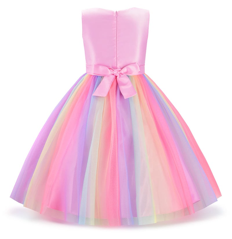 Uhnice Little Girl's Sequin Sleeveless Mesh Rainbow Dress for Wedding Party (5 Years, Pink) - Image 3