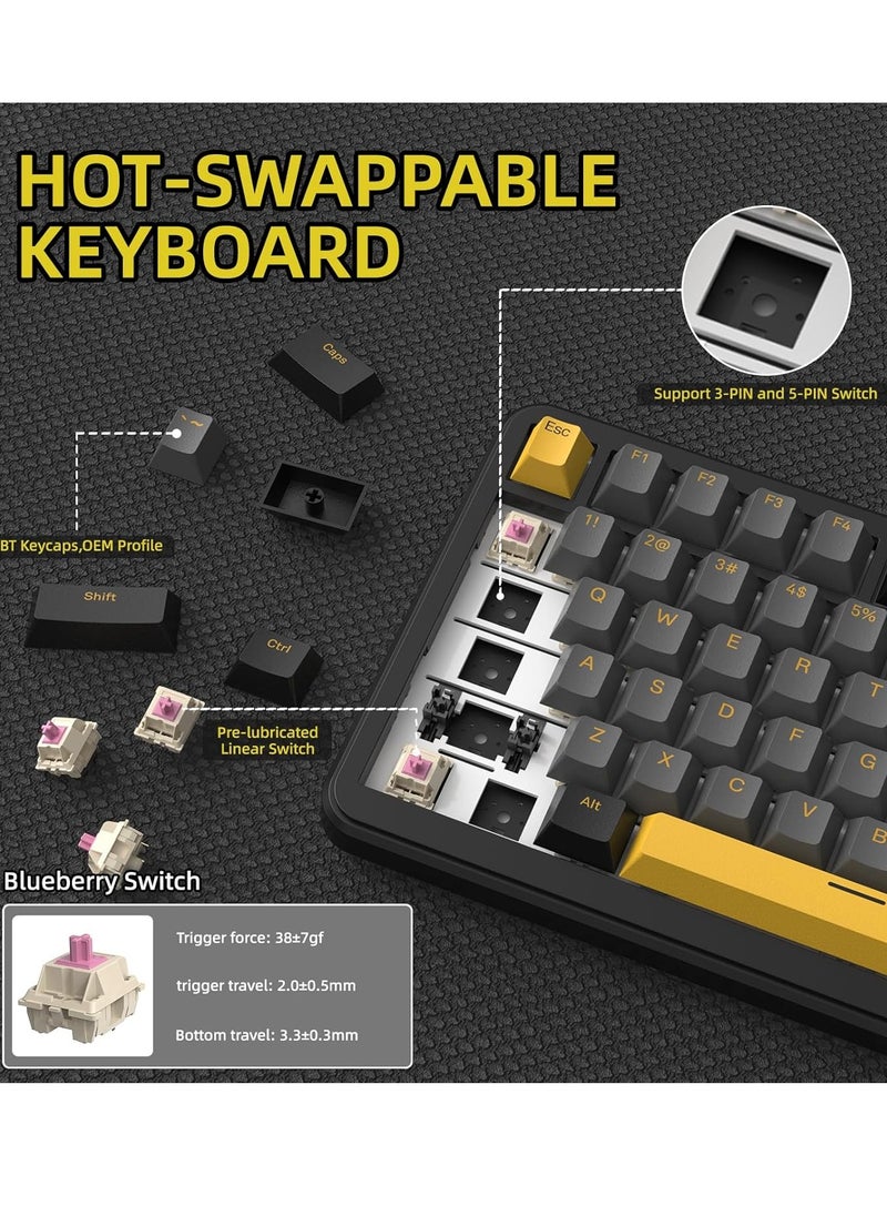 Attack Shark X85PRO Wireless Mechanical Keyboard with TFT Display and Knob, 75% QMK Gaming Keyboard with Gasket, 2.4G/BT/USB-C Wired, Hot-Swappable, 4000mAh, NKRO, RGB (Black)  - Image 4