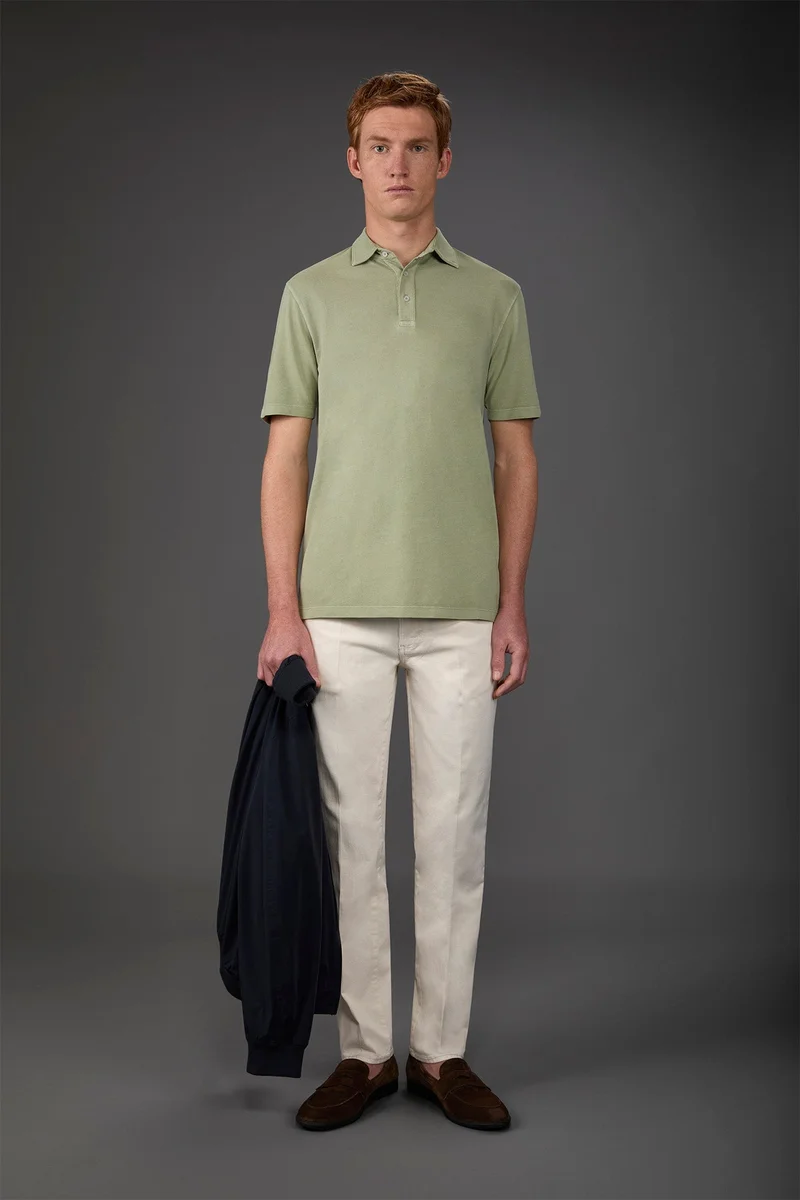 دوبل غانغر Men's short-sleeved polo shirt in cotton pique - LT Green