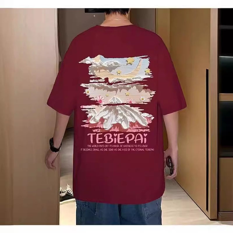 American Fashion Pure Cotton Short-Sleeved T-Shirt Men'S Trendy Brand Fashionable Summer Loose High Street Plumpish Handsome Half-Sleeved T-Shirt - Image 4