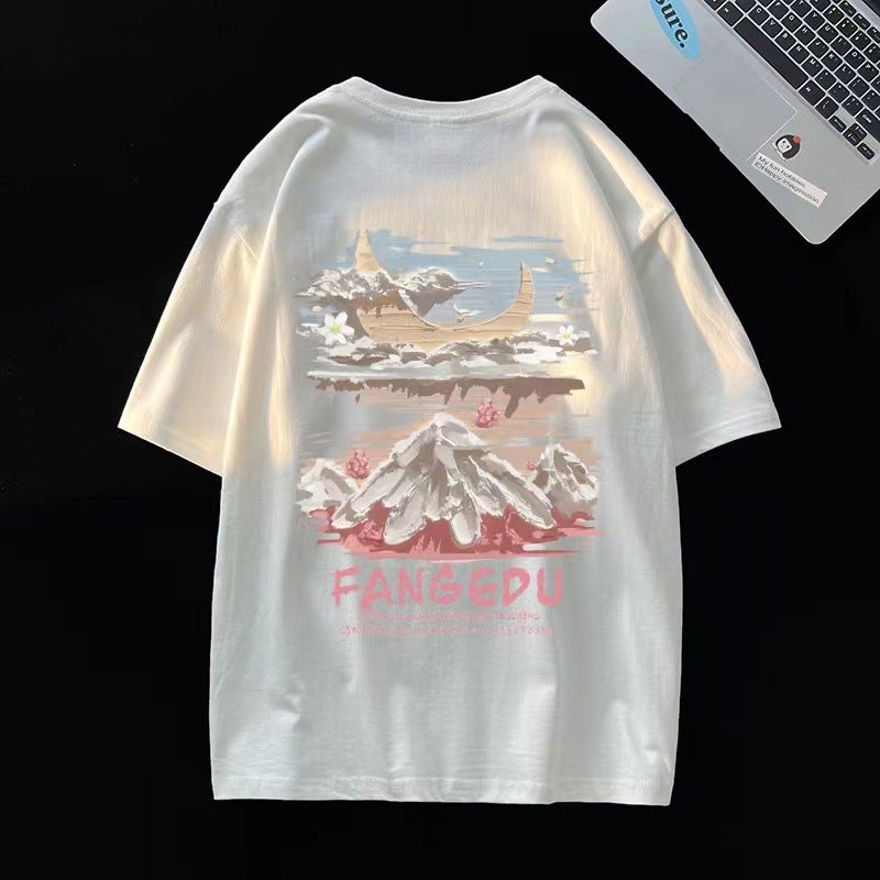 American Fashion Pure Cotton Short-Sleeved T-Shirt Men'S Trendy Brand Fashionable Summer Loose High Street Plumpish Handsome Half-Sleeved T-Shirt - Image 5