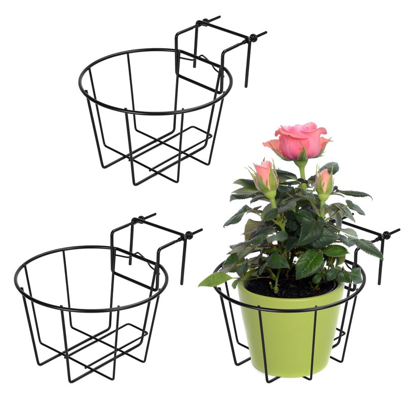 TQVAI 10 Inch Railing Planter - Fit for 1.5 to 3.5 Inches Railing - Adjustable Hanging Planters Outdoor Balcony Deck Flower Pot Holder Metal Baskets for Garden Orchid, Patio Ledge, 3 Pack, Black - Image 1