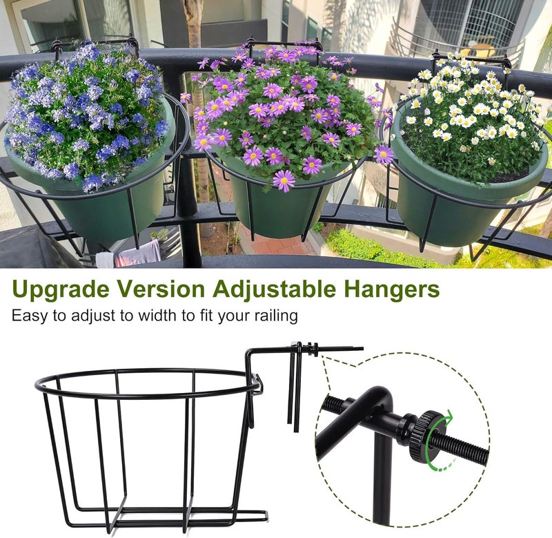 TQVAI 10 Inch Railing Planter - Fit for 1.5 to 3.5 Inches Railing - Adjustable Hanging Planters Outdoor Balcony Deck Flower Pot Holder Metal Baskets for Garden Orchid, Patio Ledge, 3 Pack, Black - Image 4