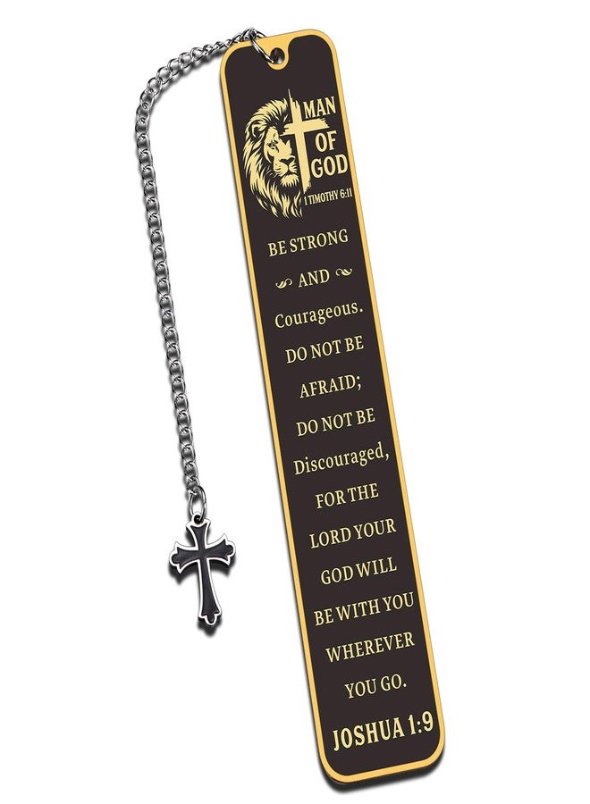 TI-EDC Christian Bookmark Man of God, Inspirational Lion Bible Verse Bookmark with Cross Pendant, Religious Scripture Verse Bookmarks for Man Accessories Church Fathers Day Baptism Easter for Pastor Men - Image 1