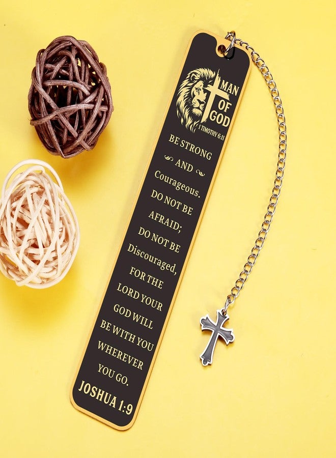 TI-EDC Christian Bookmark Man of God, Inspirational Lion Bible Verse Bookmark with Cross Pendant, Religious Scripture Verse Bookmarks for Man Accessories Church Fathers Day Baptism Easter for Pastor Men - Image 3