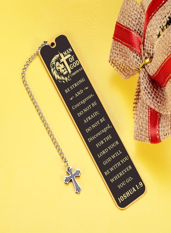 TI-EDC Christian Bookmark Man of God, Inspirational Lion Bible Verse Bookmark with Cross Pendant, Religious Scripture Verse Bookmarks for Man Accessories Church Fathers Day Baptism Easter for Pastor Men - Image 4