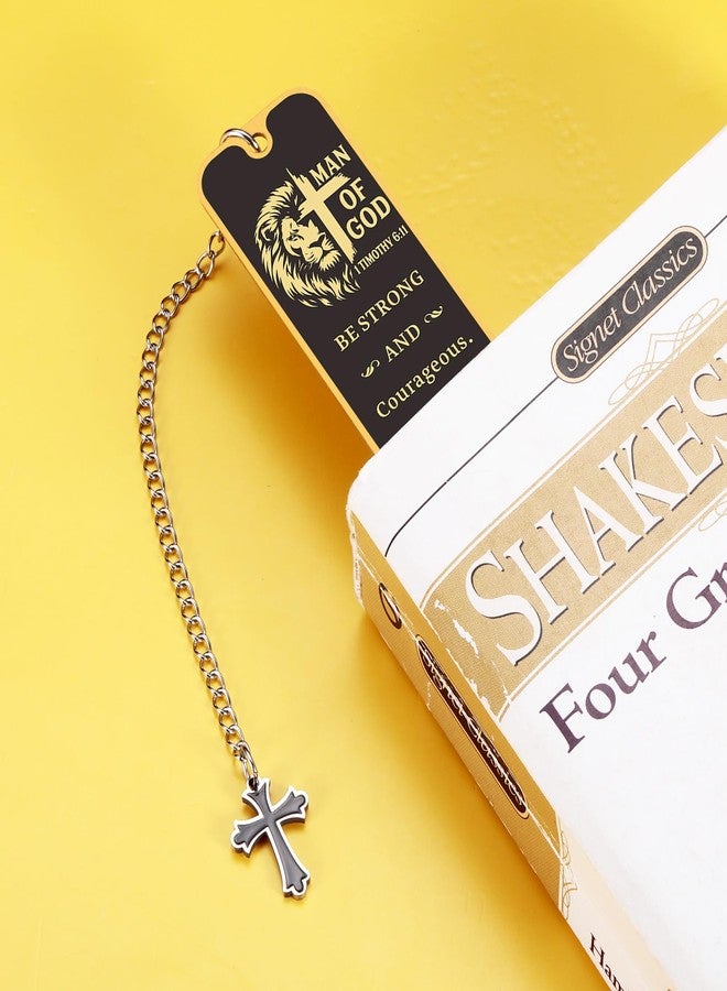 TI-EDC Christian Bookmark Man of God, Inspirational Lion Bible Verse Bookmark with Cross Pendant, Religious Scripture Verse Bookmarks for Man Accessories Church Fathers Day Baptism Easter for Pastor Men - Image 2