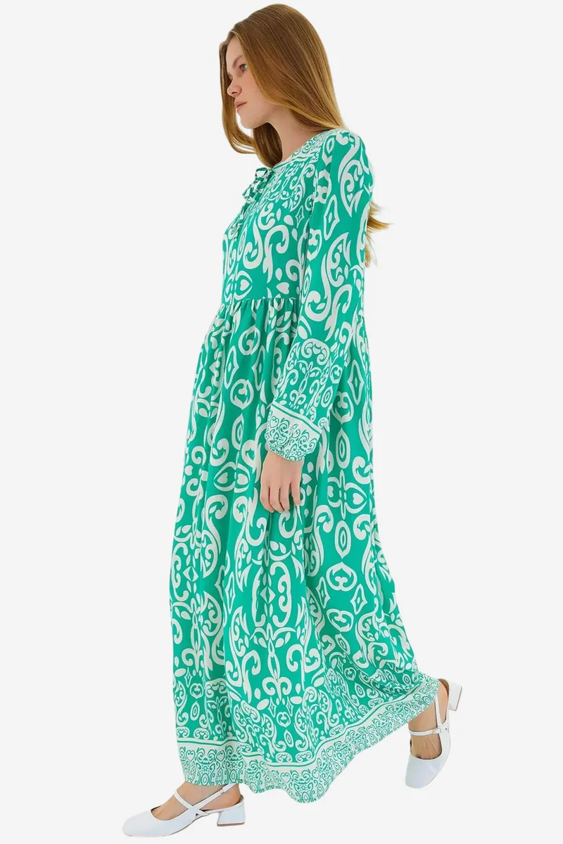 Big Dart Multicolor BDART Patterned Maxi Dress with Tie Detail for Women | Best Price UAE