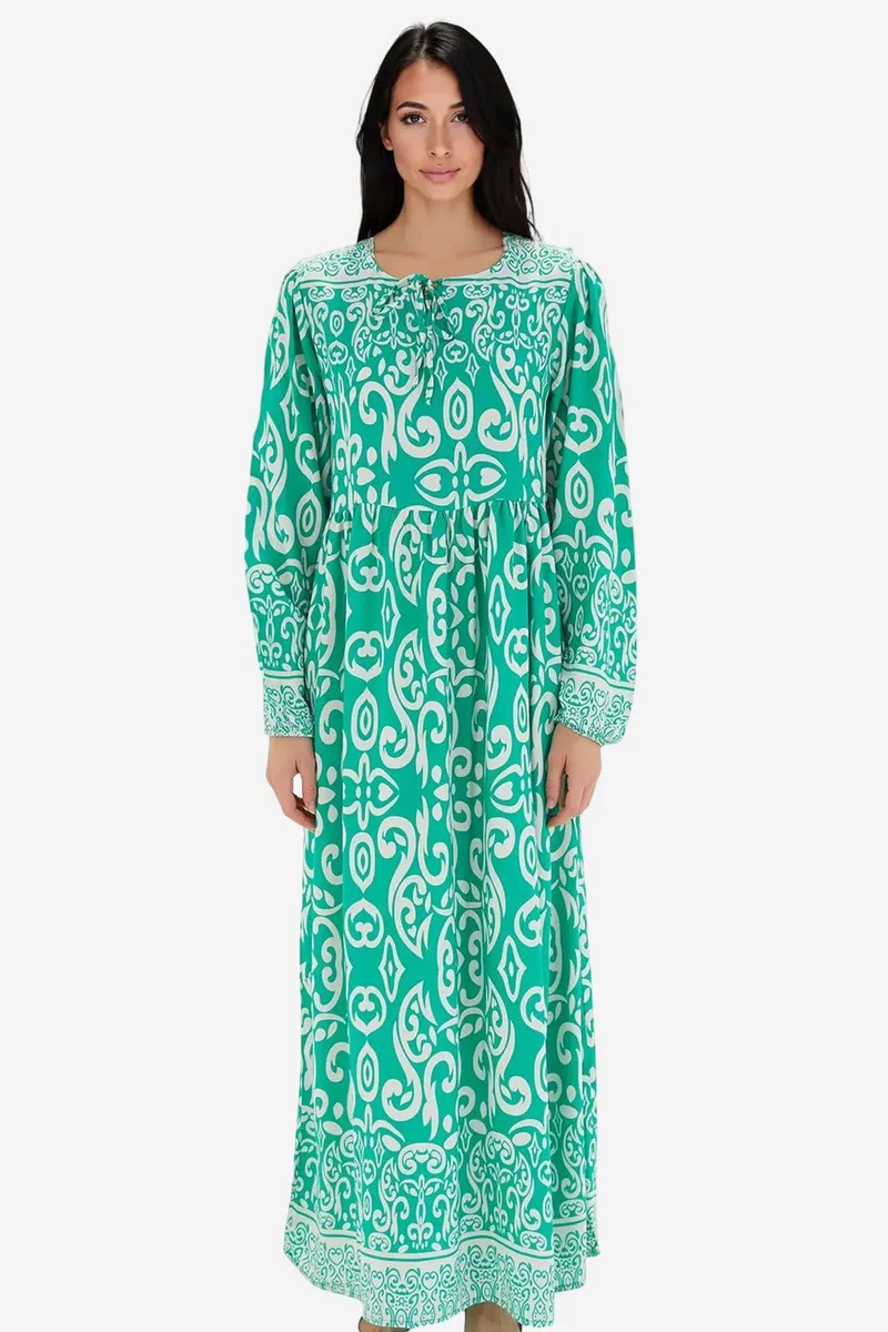 Big Dart Multicolor BDART Patterned Maxi Dress with Tie Detail for Women | Best Price UAE