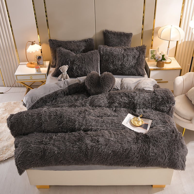 بلا Plush Plush سميك دافئ من مخمل المنك - مجموعة من أربع قطع - مخمل كريستال - مجموعة من ثلاث قطع لجميع المواسم - Image 1