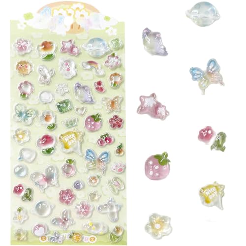 OCOUYVD 3D Cute Stickers Cartoon Butterfly Flowers Green Fruit Puff Stickers Kawaii Mini Puffy 3D Reusable Puffy for Scrapbooks Planner Journals Laptops Phone Case Decoration - Image 1