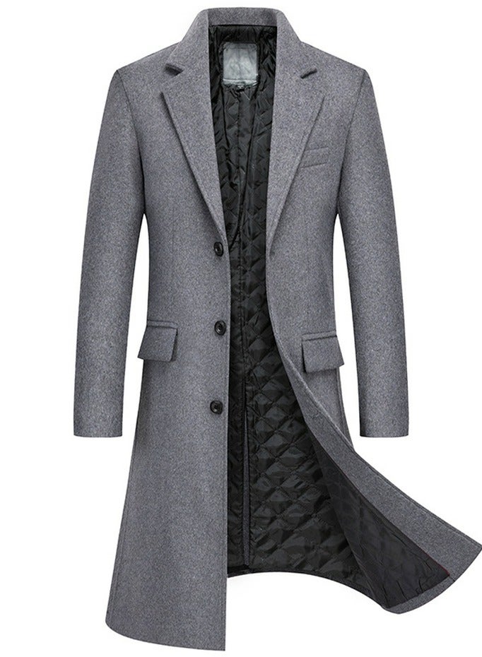 Loquat Men's Thick Full Length Trench Coat Long Wool Overcoat Winter Windbreaker Jacket Grey 