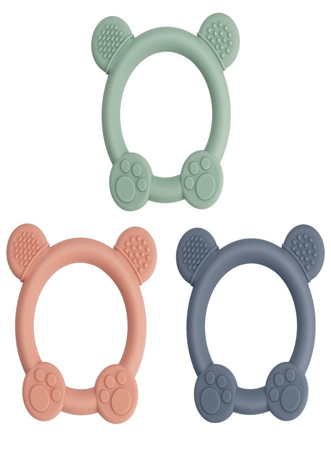 Meartchy 3 Pack Baby Teether, Bear-Shaped Silicone Teething Toys for Infants 0-24 Months, BPA-Free Chew Toys to Soothe Sore Gums (Pale Pink & Green & Blue) - Image 1