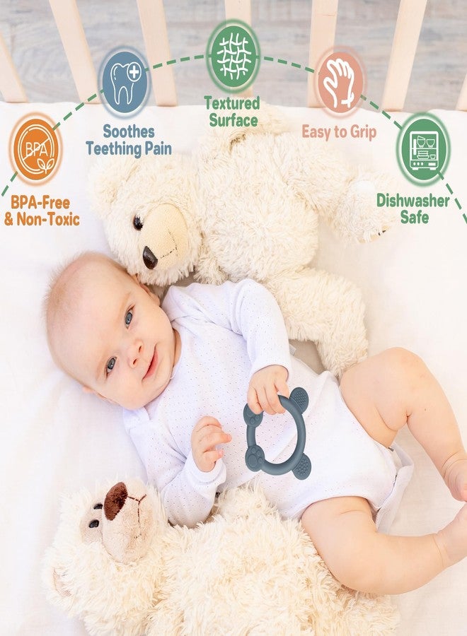 Meartchy 3 Pack Baby Teether, Bear-Shaped Silicone Teething Toys for Infants 0-24 Months, BPA-Free Chew Toys to Soothe Sore Gums (Pale Pink & Green & Blue) - Image 3