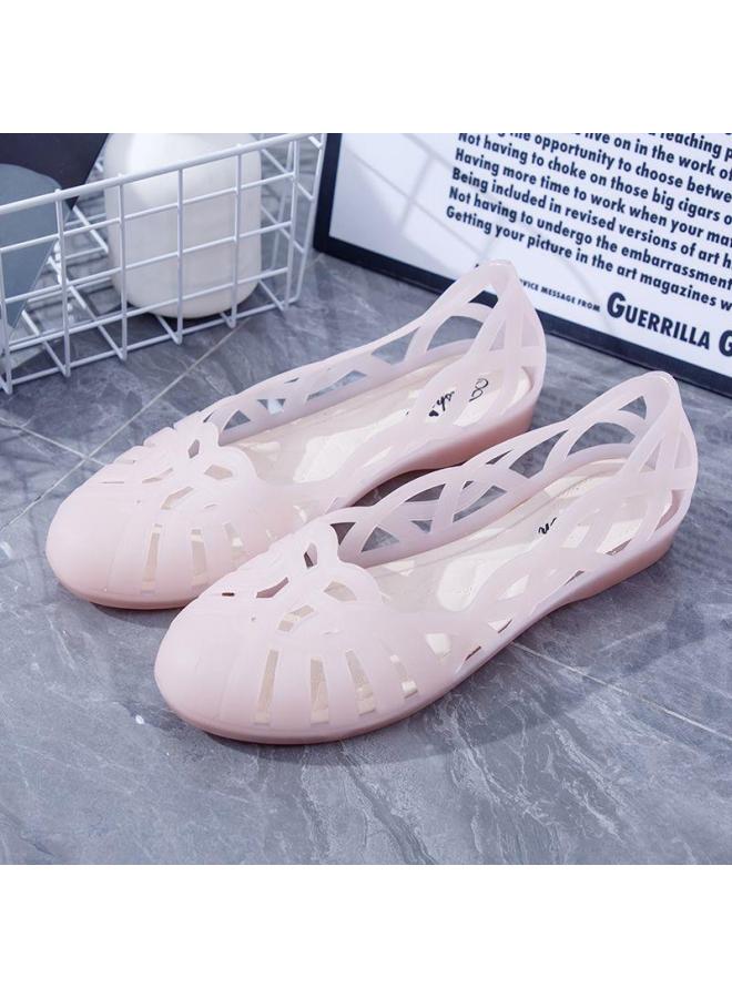 Crystal Sandals For Women, Summer Outdoor Wear, Versatile For Work, Wedge Heel, Non-slip, Lightweight, Jelly Hollow-out, Closed-toe, Korean Style, Low Heel Flats