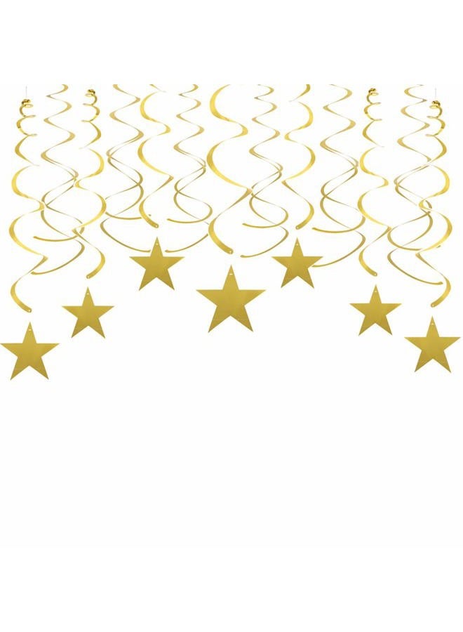 Adeer (Gold) - Gold Twinkle Stars Swirls Decorations Shiny Metallic Hanging Decorations Foil Stars Garland Wedding Favours Birthday Baby Shower Party Decorations, 30 pcs - Image 1