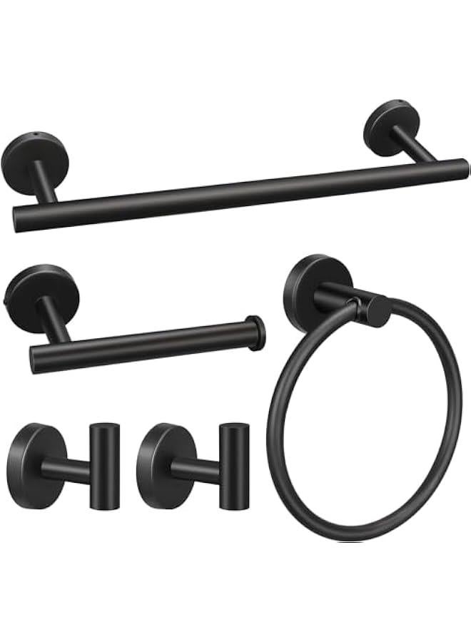 HOOKOR 5pcs Bathroom Hardware Set, Matte Black/Brushed Nickel/Brushed Gold Bathroom Hardware Set, Including Hand Towel Bars, Toilet Paper Holders, Towel Rings, Robe Towel Hooks (Black)  - Image 1