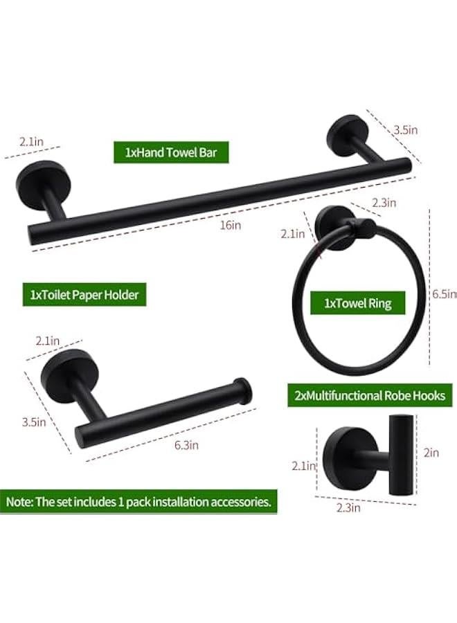 HOOKOR 5pcs Bathroom Hardware Set, Matte Black/Brushed Nickel/Brushed Gold Bathroom Hardware Set, Including Hand Towel Bars, Toilet Paper Holders, Towel Rings, Robe Towel Hooks (Black)  - Image 2