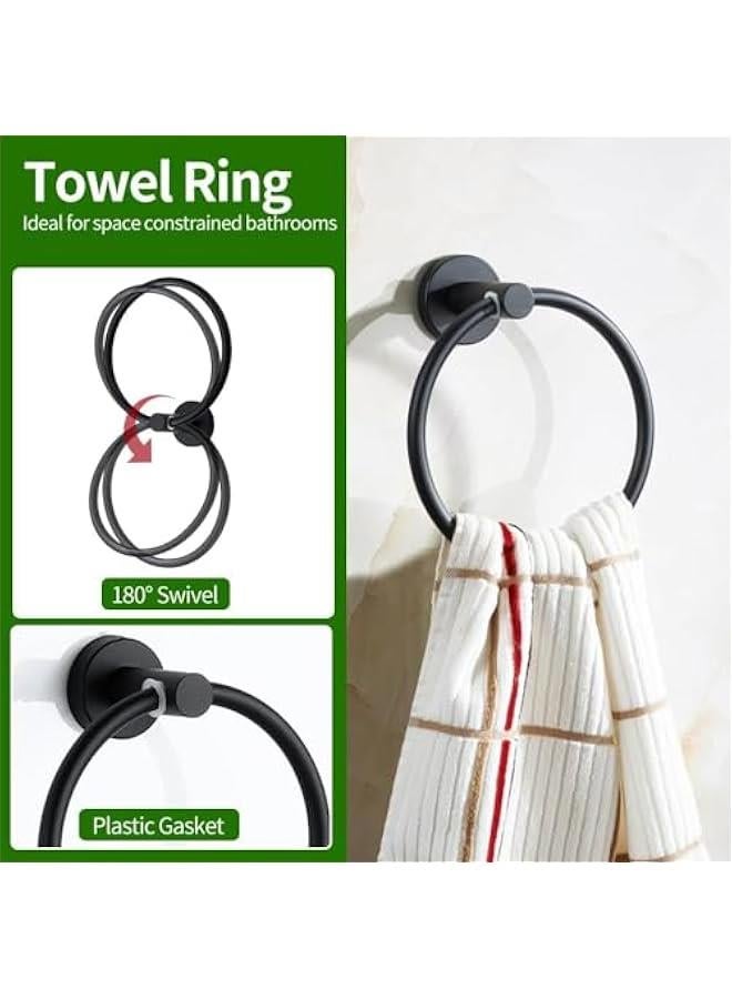 HOOKOR 5pcs Bathroom Hardware Set, Matte Black/Brushed Nickel/Brushed Gold Bathroom Hardware Set, Including Hand Towel Bars, Toilet Paper Holders, Towel Rings, Robe Towel Hooks (Black)  - Image 5