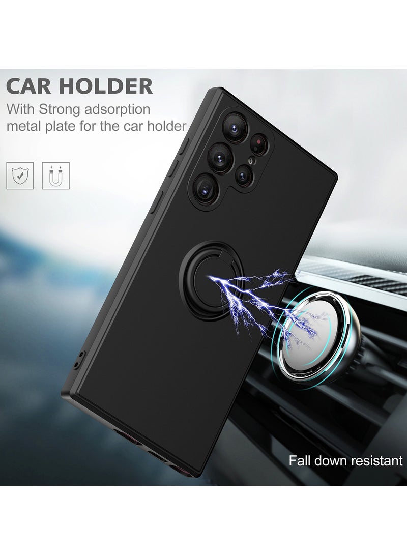 سامسونج غالاكسي S24 الترا الهاتف المحمول حالة السائل سيليكون حافة مرنة مقاومة للخدش والصدمة دعم عصابة المغناطيس سيارة سوداء - Image 2