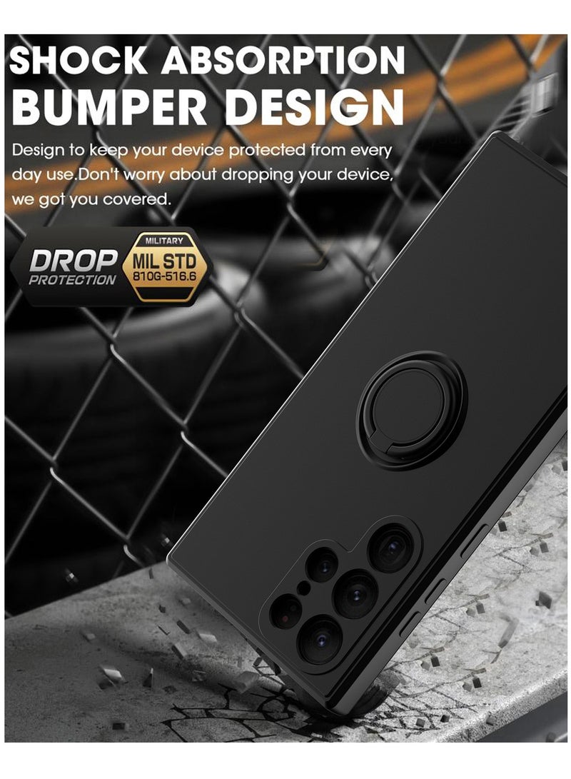 سامسونج غالاكسي S24 الترا الهاتف المحمول حالة السائل سيليكون حافة مرنة مقاومة للخدش والصدمة دعم عصابة المغناطيس سيارة سوداء - Image 3