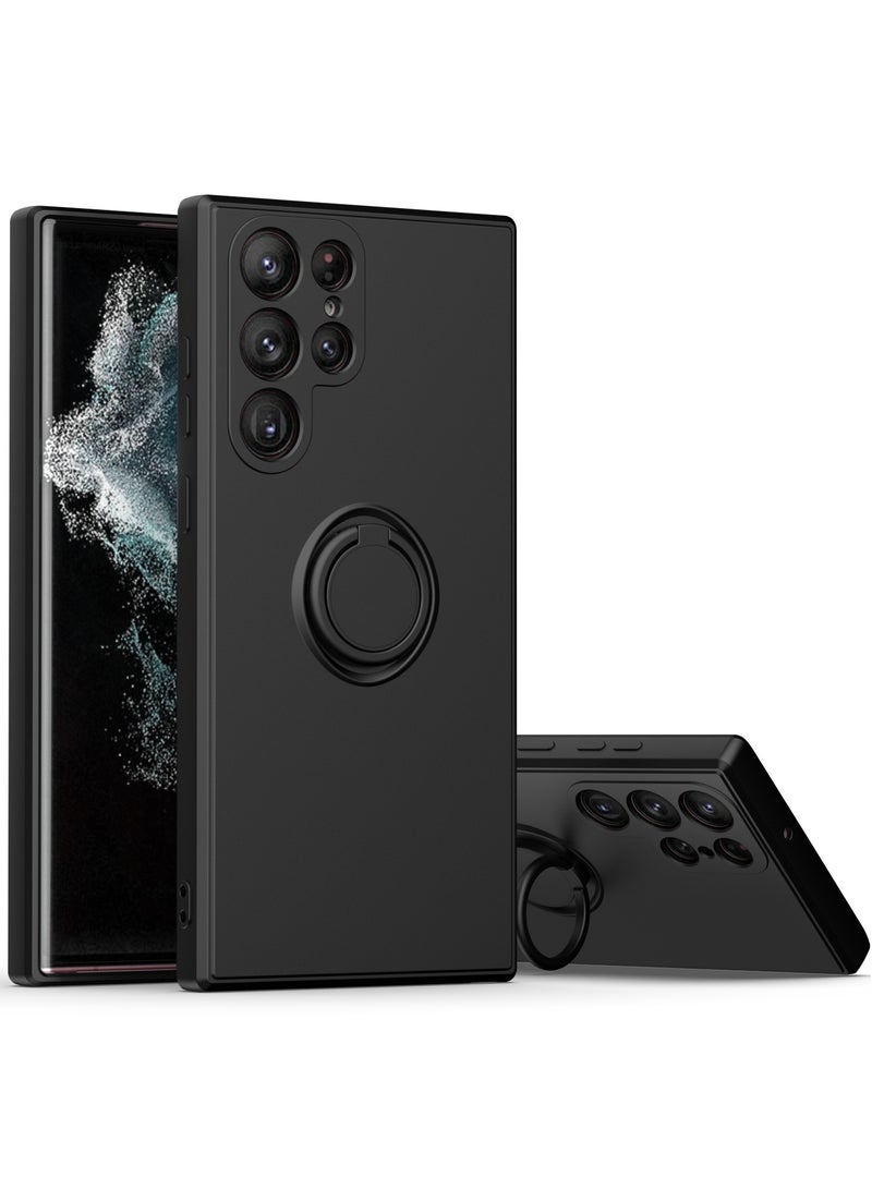 سامسونج غالاكسي S24 الترا الهاتف المحمول حالة السائل سيليكون حافة مرنة مقاومة للخدش والصدمة دعم عصابة المغناطيس سيارة سوداء - Image 1