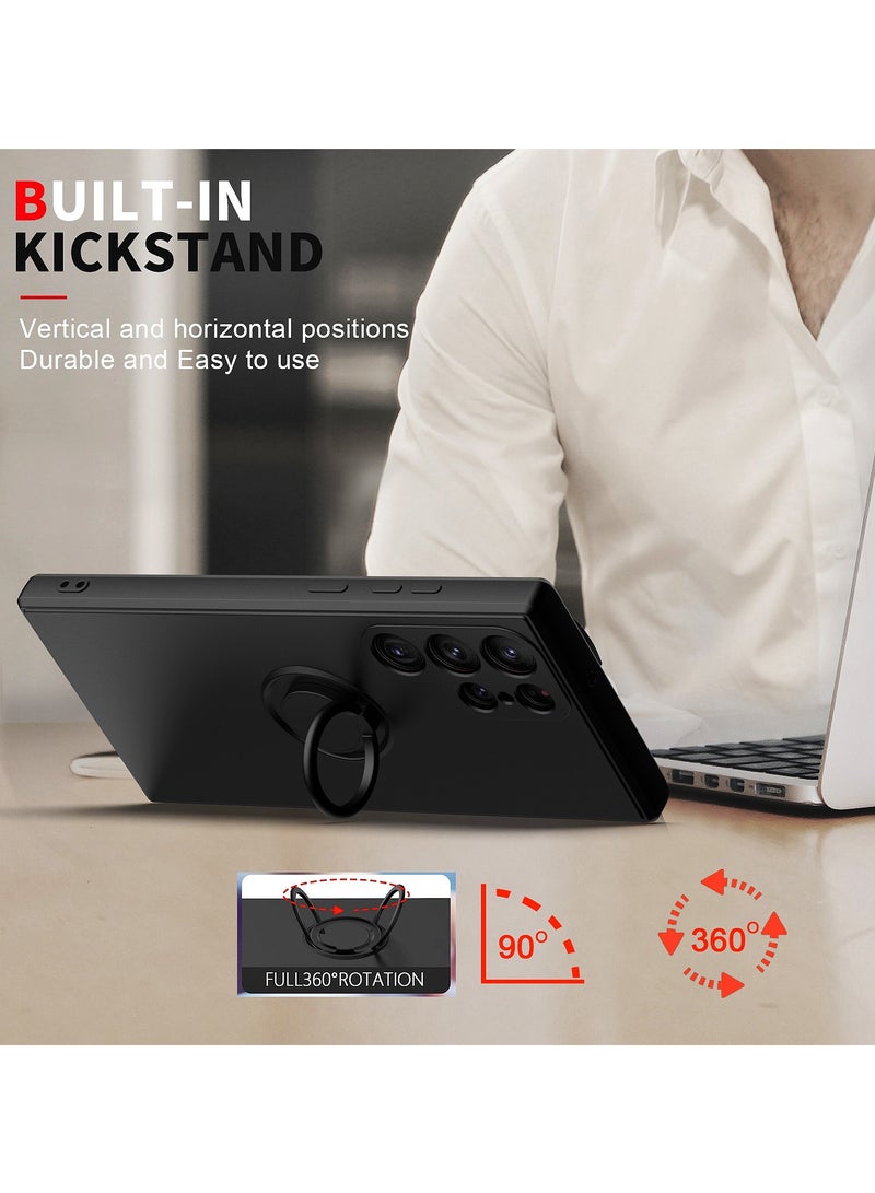 سامسونج غالاكسي S24 الترا الهاتف المحمول حالة السائل سيليكون حافة مرنة مقاومة للخدش والصدمة دعم عصابة المغناطيس سيارة سوداء - Image 4