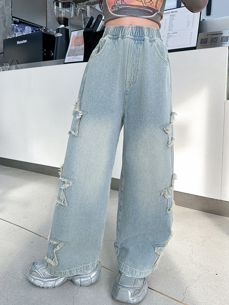 Girls' Jeans Arrival Casual Pants Children'S Straight Pants Girls' Styline Street-Fried Wide-Leg Pants - Image 3