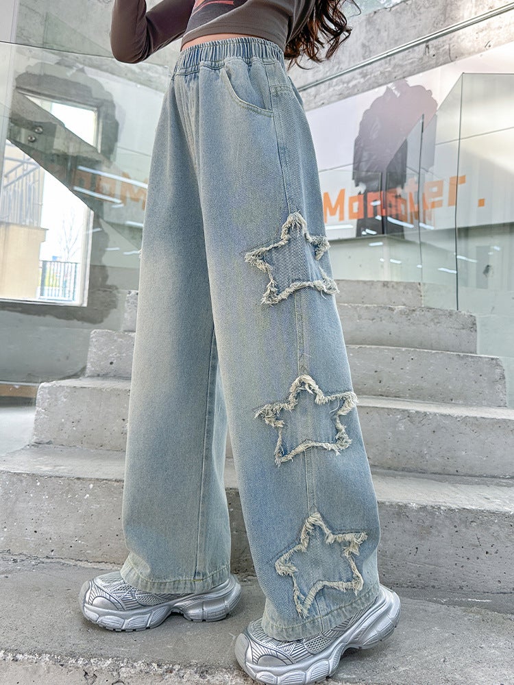 Girls' Jeans Arrival Casual Pants Children'S Straight Pants Girls' Styline Street-Fried Wide-Leg Pants - Image 2