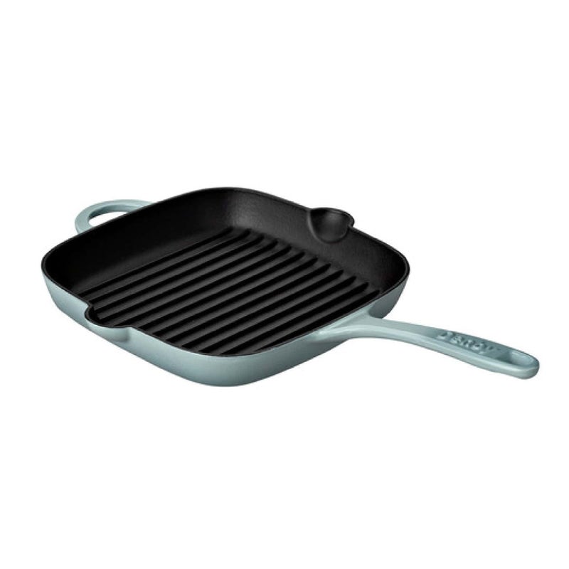 Denby  Pavilion Blue Cast Iron Griddle Pan 25cm  Oven Safe For All Hob Types Induction Gas Electric Non Stick