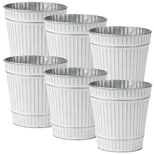 Briful 4.7" Galvanized Tin Planter Galvanized Metal Pail Rustic Decorative Metal Buckets Vintage Style Country Wedding Home Table Centerpiece Decorations Set of 6 - Image 1