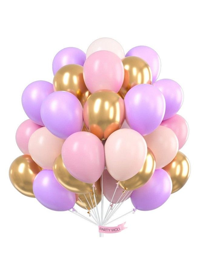 PartyWoo - Purple Pink Gold Balloons 60 Pcs 12 Inch Purple Balloons Light Pink Balloons Gold Metallic Balloons And Pink Balloons Purple Pink Balloons For Princess Birthday Party Purple Baby Shower - Image 1
