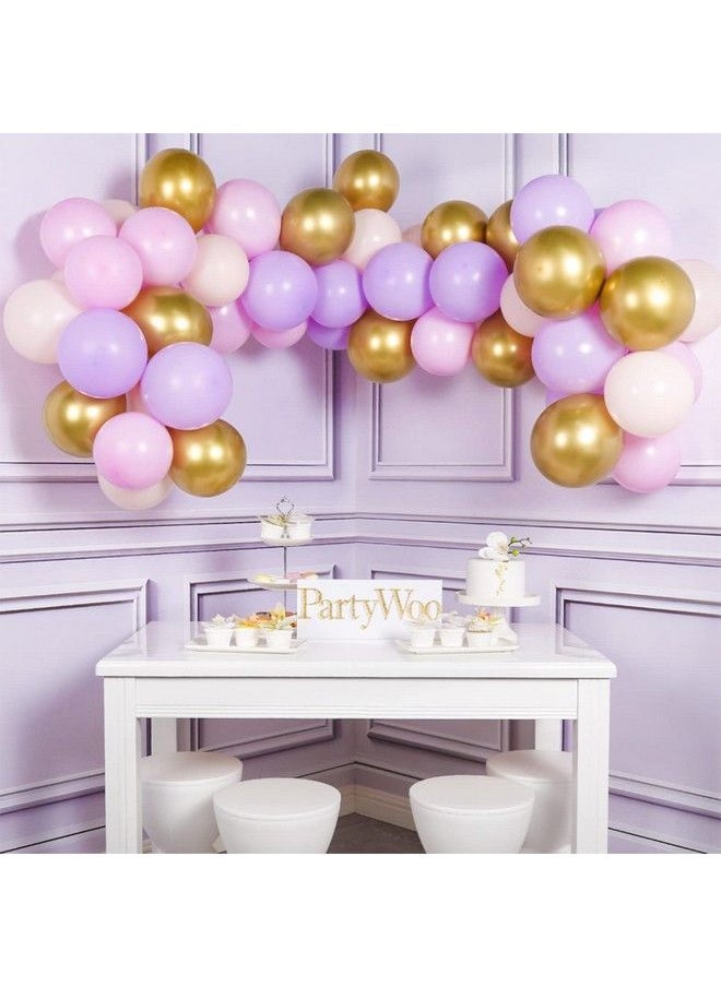 PartyWoo - Purple Pink Gold Balloons 60 Pcs 12 Inch Purple Balloons Light Pink Balloons Gold Metallic Balloons And Pink Balloons Purple Pink Balloons For Princess Birthday Party Purple Baby Shower - Image 1
