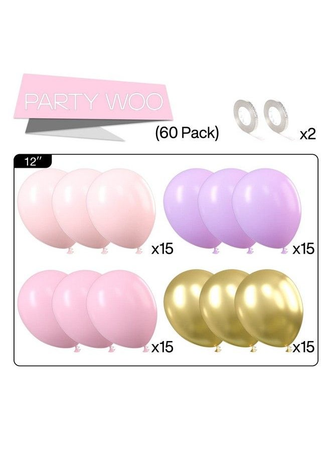 PartyWoo - Purple Pink Gold Balloons 60 Pcs 12 Inch Purple Balloons Light Pink Balloons Gold Metallic Balloons And Pink Balloons Purple Pink Balloons For Princess Birthday Party Purple Baby Shower - Image 1