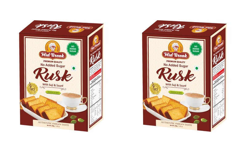 Mid Break MidBreak No Added Sugar Authentic Indian Elaichi Rusk 200g (Pack of 2) | Handmade Crispy Toast |Eggless Tea-Time Snack - Image 1