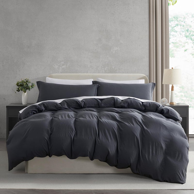Nestl Dark Grey Duvet Cover Full Size  Soft Prewashed Full Size Duvet Cover Set 3 Piece with Zipper Closure 1 Duvet Cover 80x90 inches and 2 Pillow Shams