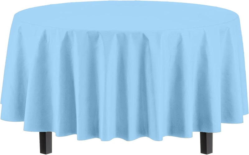 Exquisite 12-Pack Premium Plastic Table Cloth, 84in. Round Table Cover - Light Blue - Image 2