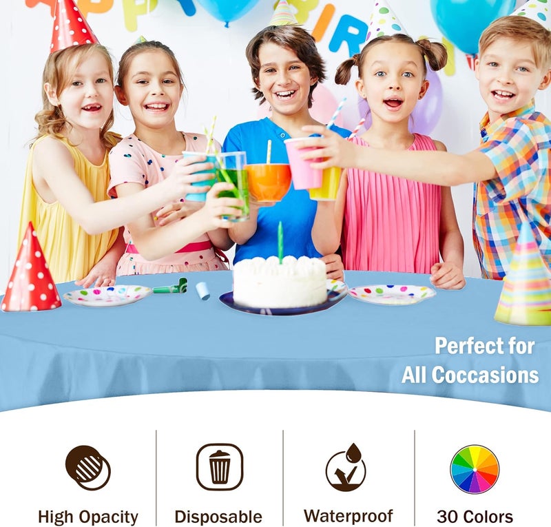 Exquisite 12-Pack Premium Plastic Table Cloth, 84in. Round Table Cover - Light Blue - Image 5