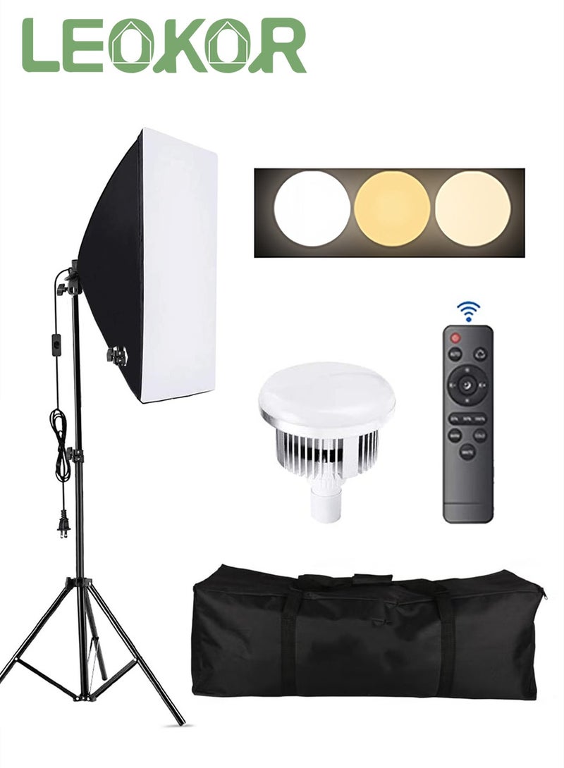 LEOKOR Photography Softbox Lighting Kit, Professional Studio Lighting Equipment with 3 Colors Bulbs Soft Boxes and Carry Bag, 50*70CM Continuous Lighting System for Photography/Video Recording/Live Streaming/Portraits Shooting - Image 1