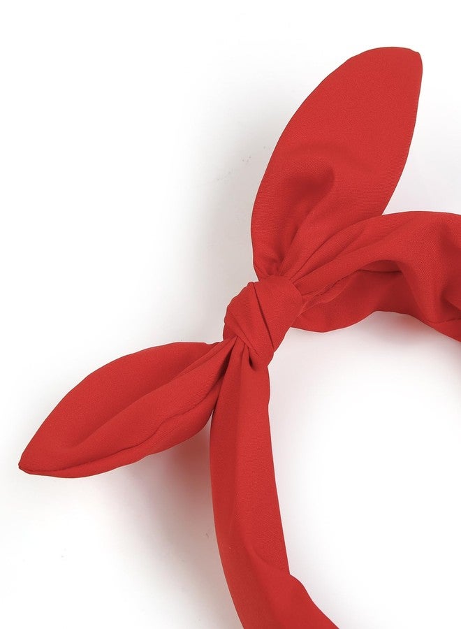 هواتشي طوق رأس أحمر كبير مزين بفيونكة للنساء والفتيات، طوق رأس لطيف مزين بفيونكة وأذني أرنب، إكسسوارات شعر لعيد الميلاد والهالوين والمهرجانات - Image 3