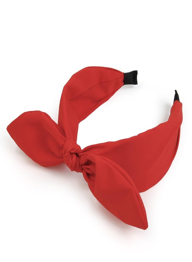 هواتشي طوق رأس أحمر كبير مزين بفيونكة للنساء والفتيات، طوق رأس لطيف مزين بفيونكة وأذني أرنب، إكسسوارات شعر لعيد الميلاد والهالوين والمهرجانات - Image 2