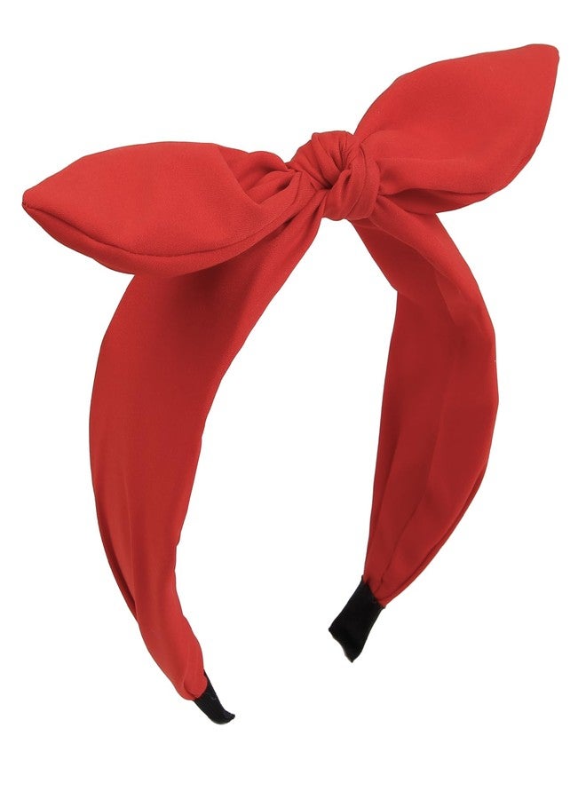 هواتشي طوق رأس أحمر كبير مزين بفيونكة للنساء والفتيات، طوق رأس لطيف مزين بفيونكة وأذني أرنب، إكسسوارات شعر لعيد الميلاد والهالوين والمهرجانات - Image 1