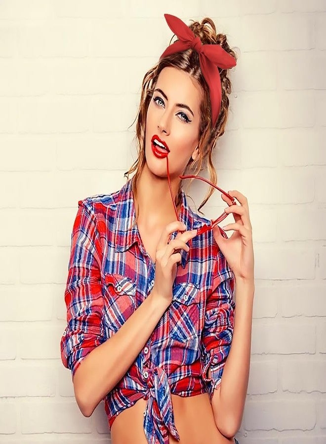 هواتشي طوق رأس أحمر كبير مزين بفيونكة للنساء والفتيات، طوق رأس لطيف مزين بفيونكة وأذني أرنب، إكسسوارات شعر لعيد الميلاد والهالوين والمهرجانات - Image 5