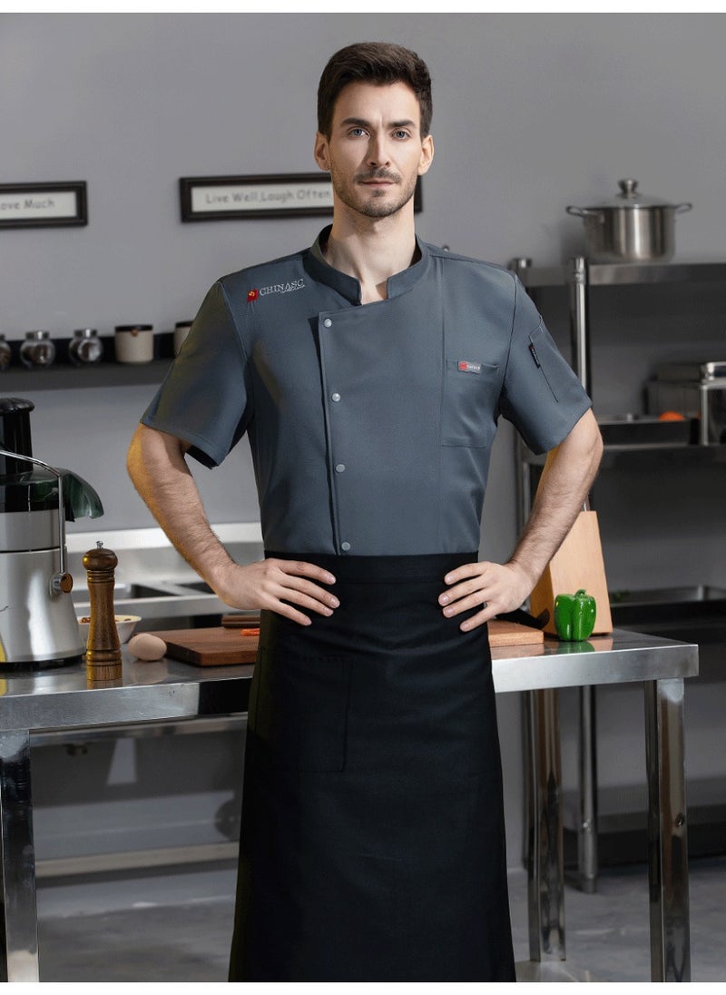 NIBEMINENT High-End Chef Overalls Short-Sleeved Summer Dining Restaurant Hotel Restaurant Kitchen Breathable Thin Men's Business Shirt  - Image 1