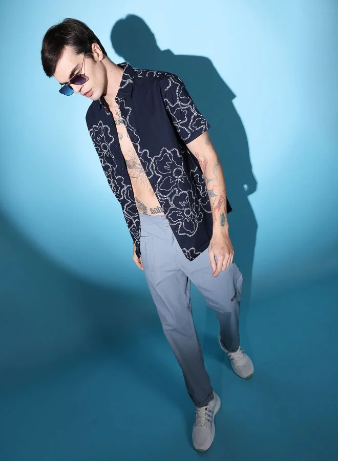 شركة المرآب الهندية Men Slim Fit Abstract Printed Half Sleeves Cutaway Collar Casual Shirt