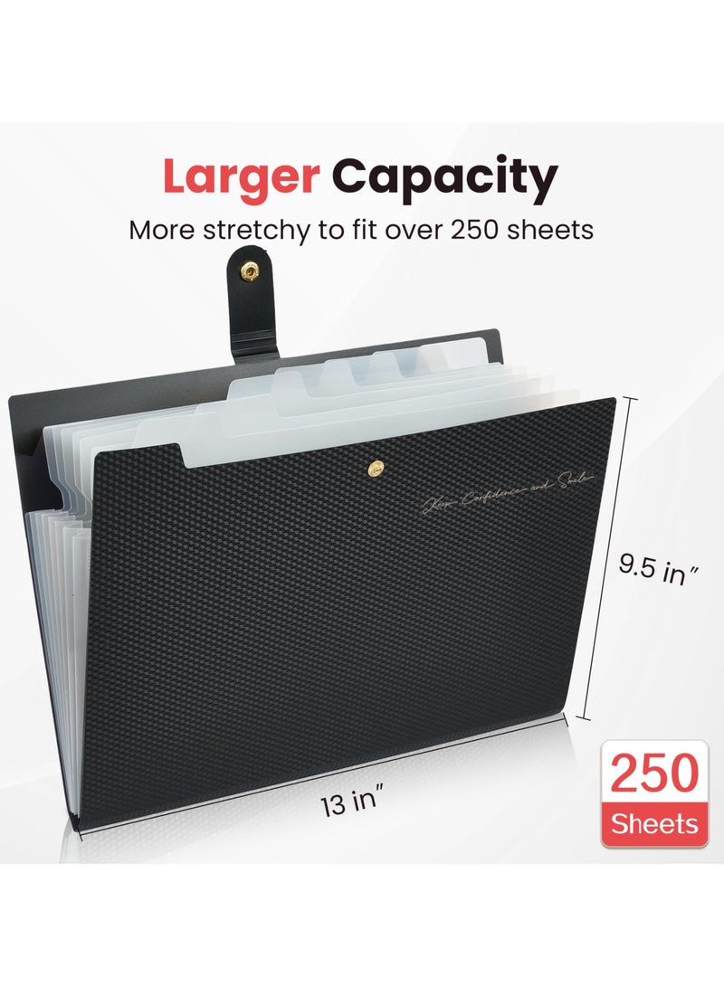 Accordion File Organizer, 8 Pocket Expanding File Folder with Labels, Letter Size Folders for Documents, Portable Paper Bill Receipt Organizer for Home School Office Supplies, Black - Image 3