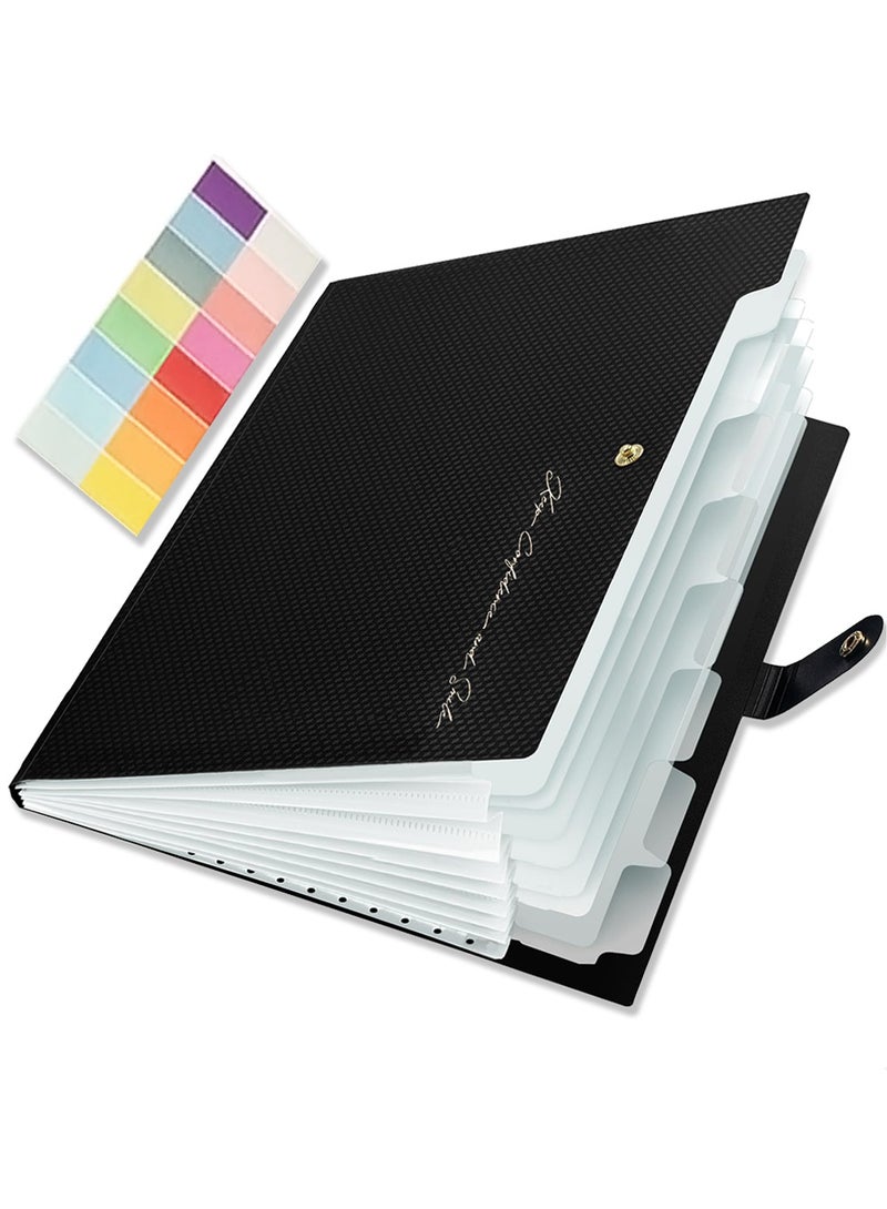 Accordion File Organizer, 8 Pocket Expanding File Folder with Labels, Letter Size Folders for Documents, Portable Paper Bill Receipt Organizer for Home School Office Supplies, Black - Image 1