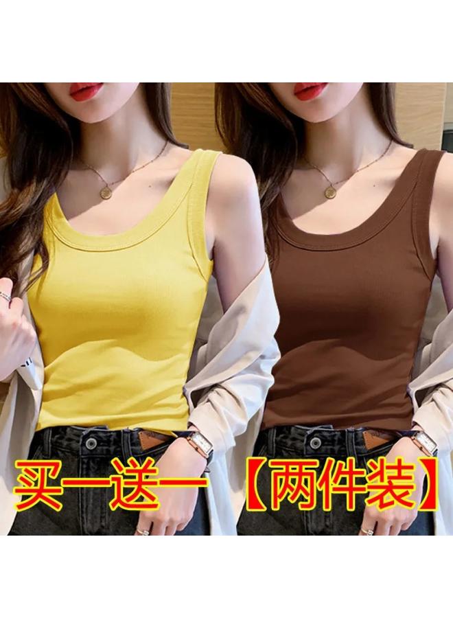 VUELO Single/two-piece Threaded Camisole Women's Spring And Summer New Round Neck Base Shirt All-match Wide Shoulder Belt Top - Image 1