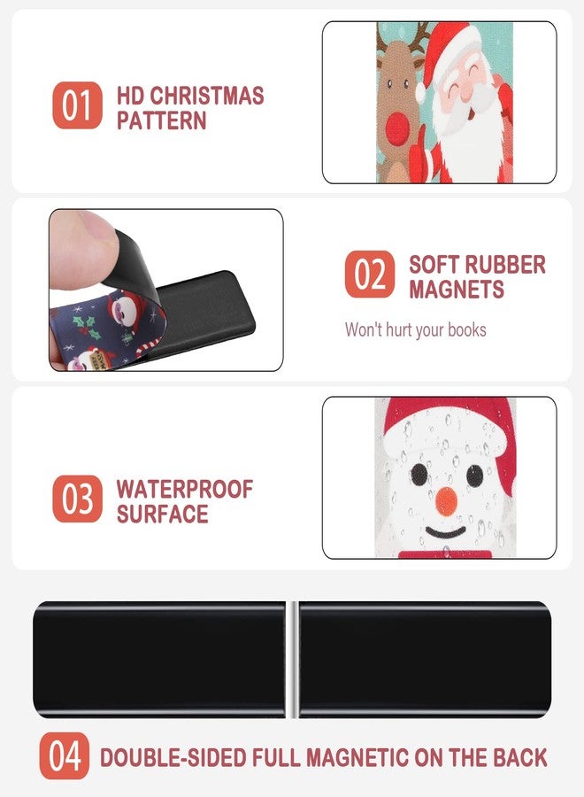 MWOOT 30Pcs Christmas Magnetic Bookmarks, Snowman Magnet Reading Book Marks Set, Double-Sided Cute Page Clips, Book Markers in Bulk for Kids Students Home School Stationery Supplies(15 Styles, 6x2CM) - Image 4